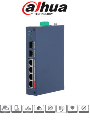 DAHUA DH-CHS4206-4ET-90 - Switch PoE de 6 Puertos Semi Industrial/ 4 Ptos Downlink PoE/ 2 Ptos Uplink SFP Gigabit/ Hasta 120W Totales/ 802.3AF & AT/ 1 Pto Hasta 90W/ Administrable Cloud Vía Dolink Care - Image 1