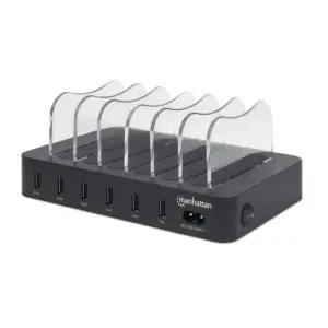 MANHATTAN - 102254 - Estación de carga con 6 puertos USB / Seis puertos USB-A, hasta 5 V / 2.4 A por puerto, 50 W de salida en total, negro