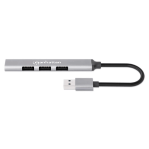 MANHATTAN -168427 - Hub USB combinado con 4 puertos Tipo A / Conector USB-A macho a cuatro puertos USB-A hembra, un puerto USB 3.2 Gen 1 (antes USB 3.0) de 5 Gbps y tres puertos USB 2.0 de 480 Mbps, alimentación por bus, aluminio, gris espacial