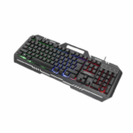 MANHATTAN 180610 - Teclado Gaming LED con pánel metálico para celular 12 teclas de función, Conexión USB, Teclado en Español con retroiluminación Rainbow-LED (multicolor), soporte para teléfono, IPX4 (resistente a salpicaduras), negro