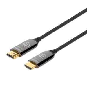 MANHATTAN - 356176 - Cable Óptico Activo HDMI Certificado 8K@60Hz / AOC (Cable Óptico Activo) HDMI macho a macho, 15 m (50 pies), con clasificación CMP/CPR, compatible con 4K@120Hz, 48G, HDR dinámico, HEC, eARC, contactos chapados en oro, negro