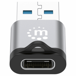 MANHATTAN - 356305 - Adaptador de USB-A a USB-C V3.2 / USB 3.2 Gen 1 Tipo-A Macho a Tipo-C Hembra, 5 Gbps, 3 A, Aluminio, Negro/Gris Espacial