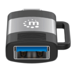 MANHATTAN - 356312 - Adaptador de USB-C a USB-A V3.2 / USB 3.2 Gen 1 Tipo-C Macho a Tipo-A Hembra, 5 Gbps, 3 A, Aluminio, Negro/Gris Espacial