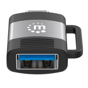 MANHATTAN - 356312 - Adaptador de USB-C a USB-A V3.2 / USB 3.2 Gen 1 Tipo-C Macho a Tipo-A Hembra, 5 Gbps, 3 A, Aluminio, Negro/Gris Espacial