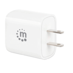 MANHATTAN - 406291 - Cargador de pared mini para carga de energía por USB de 2 puertos - 20 W / Puerto de suministro de energía USB-C de hasta 20 W, puerto de carga USB-A QC (de carga rápida) 3.0 de hasta 18 W, formato compacto, enchufe de EUA, blanco