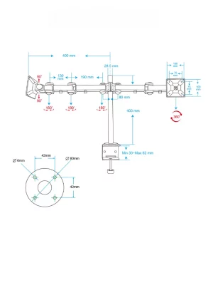 MANHATTAN - 420808 - Soporte para monitor, de escritorio, movimiento articulado, 2 pantallas planas de 13" a 24" máximo 6 kg cada uno / Soporta dos monitores, brazo con movimiento de dos puntos - Image 3