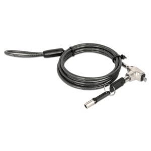 MANHATTAN - 440509 - Candado de seguridad Nano para laptop, con llave / Candado antirrobo para laptop, dos llaves incluidas, cable de acero de 1.5 m (5 pies), cubierta de PVC negra traslúcida, plateado
