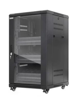 INTELLINET - 716222 - Gabinete 19" Pro Line con extractores de aire, 18U / Frente de 600 mm, unidad de ventilación con dos extractores de aire instalados en el techo, profundidad de 600 mm, Ensamblado, negro RAL 9004 - Image 1