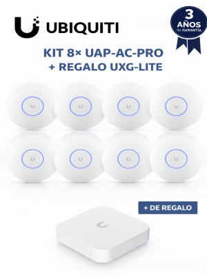 UBIQUITI KIT 8× UAP-AC-PRO + REGALO UXG-LITE – Paquete de 8 puntos de acceso UAP-AC-PRO de doble banda con MU-MIMO y PoE para cobertura Wi-Fi de alta densidad. Incluye de regalo el UXG-Lite para seguridad, routing y gestión centralizada. - Image 1