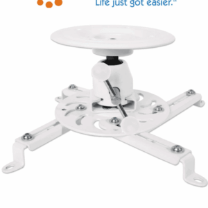 MANHATTAN 461153 - Soporte de Techo para Proyector/ 25 Kg de Carga/ Color Blanco/ Ajuste de Inclinación y Giro/ Brazos Ajustables para Diferentes Tamaños de Proyector/