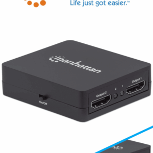 MANHATTAN 207652 - Splitter / Divisor de Video HDMI/ FullHD/ 1 Entrada y 2 Salidas/ Distancia de Entrada 15 Metros/ Distancia de Salidas 15 Metros/ Soporta Conexión en Cascada/ Soporta sonido LPCM, Sonido Master DTS-HD y Dolby TrueHD/