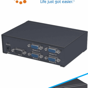 MANHATTAN 207348 - Splitter / Divisor de Video VGA/ Soporta SVGA/Multisync/ 1 Entrada y 4 Salidas VGA/ Distancia de Transmisión de Hata 65 Metros/ Indicador LED/ Ideal Para Monitores, Proyectores y PCs