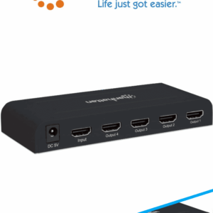 MANHATTAN 207515 - Splitter / Divisor de Video HDMI/ 1 Entrada y 4 Salidas/ Resolucion 4k @ 30Hz/ Soporta Video full 3D y Color Profundo/ Soporta Sonido Comprimido DTS-HD Master y Sonido Envolvente/