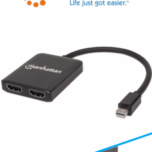 MANHATTAN 152723 - Convertidor / Splitter de Mini DisplayPort a 2 Puertos HDMI/ Resolución 4K@30Hz/ Soporta Modos de Espejo, Escritorio Extendido y Video Wall/ Video full 3D y Color Intenso/ Soporta DTS Master Audio Comprimido/