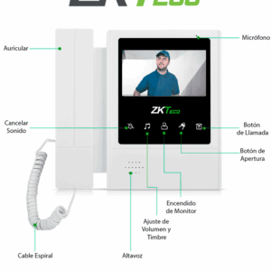 ZKTECO VDPIB4 - Monitor LCD de 4.3 pulgadas para Videoportero Analógico / Conexión mediante 4 Hilos / Resolución 480*272 píxeles / Imagen Nítida / Botón de No Molestar