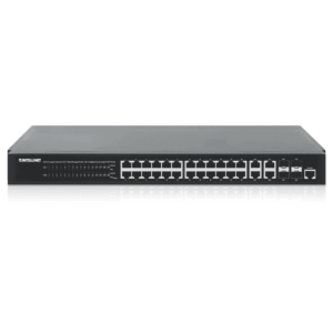 INTELLINET - 561426 - Switch Administrable 24 puertos PoE+ con 4 puertos SFP Gigabit / Switch Administrable 24 puertos PoE+ con 4 puertos Gigabit SFP, IEEE 802.3at/af Power over Ethernet (PoE+/PoE), 370 W, Endspan, Montaje en rack 19"