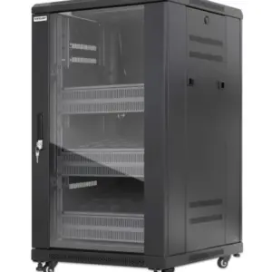 INTELLINET - 716222 - Gabinete 19" Pro Line con extractores de aire, 18U / Frente de 600 mm, unidad de ventilación con dos extractores de aire instalados en el techo, profundidad de 600 mm, Ensamblado, negro RAL 9004