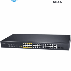 VIVOTEK AW-FGT-260F-380 - Switch PoE no administrable, 24 puertos PoE FE RJ45, 2 puertos Combo GE RJ45,SFP, 30W por puerto, 380W totales, 8 puertos Modo Extendido hasta 250mts, 8.8 Gbps, Protección 6KV