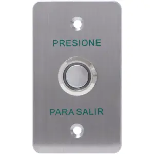 YLI PBK814BLED - Botón de Salida Mecánico, Indicador LED (Azul), Acero Inoxidable, 12 VCC, Función NC/NO