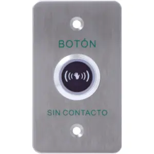 YLI ISK841BLED - Botón de Salida sin Contacto, Indicador LED, Acero Inoxidable, 12 VCC, Función NC/NO, Distancia de Detección y Retardo del Relevador Ajustables