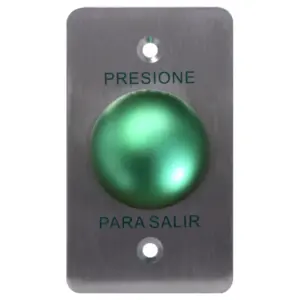 YLI PBK818A - Botón de Salida Tipo Hongo, Carcasa de Acero Inoxidable con Acabado Trefilado, Botón Verde, Función NC/NO