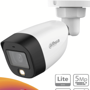 DAHUA HAC-HFW1509CN-A-LED - Cámara Bullet Full Color de 5 MP con lente de 2.8 mm y apertura de 112°. Incluye micrófono integrado, LEDs para visión nocturna hasta 20 metros, WDR de 120 dB y tecnología Starlight. Resistente al agua IP67