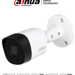 DAHUA HAC-B2A51N-0280B-S2 - Cámara bullet de 5 MP con lente de 2.8 mm y ángulo de visión de 106°. Incorpora IR de 20 m para visión nocturna, resistente IP67, y materiales metálicos. Compatible con CVI, CVBS, AHD y TVI