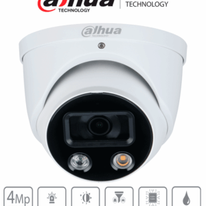 DAHUA DH-IPC-HDW3449H-AS-PV - Camara IP Domo TiOC de 4 Megapixeles/ WizSense/ Lente de 2.8 mm/ Angulo de 101 Grados/ Iluminador Dual/ Sirena/ Estrobo Azul y Rojo/IR 30m/ SMD 4.0/ Microfono Integrado/ Ranura MicroSD/  IP67/ PoE