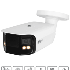 Dahua IPC-PFW5849-A180-E2-ASTE - Cámara IP Bullet 4K con multivisión en color, LED de 40 m y ángulo de 180°. Tecnología H.265, WDR, ROI, y SMD 4.0. Resistente al agua (IP67) con audio y alarma E&S para una vigilancia avanzada y detallada.