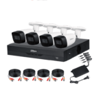 DAHUA KITXVR5104HS4KLI3+4HFW1500CMA- Kit de vigilancia de 4 canales 5 MP con audio y DVR WizSense con reconocimiento facial y H.265+. Soporta 4 canales + 4 IP o hasta 8 IP. Incluye 4 canales SMD Plus para búsqueda de humanos y vehículos