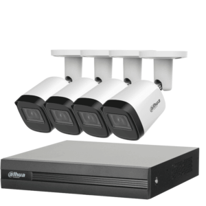DAHUA KITXVR1B04H-I4B2A51-U - Kit de 4 Cámaras metálicas 5 MP Lente de 2.8mm y un DVR Cooper-I WizSense, 4 Canales + 1 IP o Hasta 5 Canales IP. Soporta Con IA, H.265+, SMD Plus y Búsqueda de Humanos y Vehículos.
