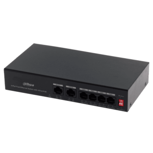 DAHUA PFS3006-4ET-36 - Switch PoE de 6 Puertos Fast Ethernet/4 Puertos PoE 10/100/ 2 Puertos uplink 10/100/ 36 Watts Totales/ Switching 1.2 Gbps/ Tasa de Reenvio de Paquetes .89 Mbps/ con Protección de Descargas