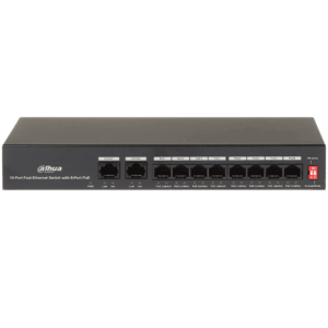 DAHUA PFS3010-8ET-65 - Switch Poe de 10 Puertos Fast Ethernet/ 8 Puertos Poe/ 2 Puertos Uplink/ 65 Watts Totales/ Soporta PoE Watchdog/ Switching 2.0 Gbps/ Con Protección de Descargas/