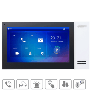 DAHUA VTH2421FW-P - Monitor IP de 7" Serie Pro con pantalla táctil, 8GB de memoria, PoE estándar, ranura MicroSD, admite 9 monitores adicionales, llamada grupal, videos, mensajes y 6 entradas/salidas de alarma /