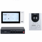 DAHUA KTP01L(S) - Kit de Videoportero IP con Frente de Calle Metálico Antivandálico  y cámara de 2MP. Incluye monitor táctil de 7", ranura SD, control de puerta, E/S de alarmas, y switch PoE de 6 puertos, 36W. Ideal para seguridad avanzada/