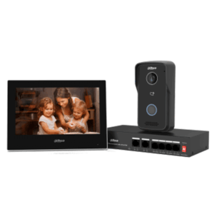 DAHUA KTP03-V2 - Kit de Videportero IP/ Monitor de 7 Pulgadas. Frente de Calle y Switch PoE/ 6&1 E&S de Alarma/ Frente de Calle IP65/ IR/ Apertura Remota / Switch de 4 Puertos PoE 10/100/ 2 Puertos Uplink/ Controla 1 Puerta/