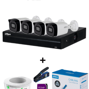 Bundle  NVR+4BulletIP - Compra 1 NVR NVR1104HS-P-S3 de 4 Canales/ 4 cámaras IPC-B1E20 / Bobina de 100m/ Caja con 100 plugs/ Pinza de corte rj45/ Disco Duro 1TB/
