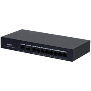 DAHUA DH-PFS3110-8GT-65 - Switch PoE inteligente con 8 puertos Gigabit, 60W de potencia total y switching de 20 Gbps. Ideal para alimentar y conectar dispositivos IP con protección contra descargas eléctricas.