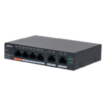 DAHUA DH-CS4006-4ET2ET-60 - Switch PoE de 6 Puertos Administrable con 4 PoE (10/100 Mbps) y 2 uplink (10/100 Mbps). Total de 65 W PoE, administración en la nube con DoLynk Care, carcasa metálica robusta, ideal para redes IP.