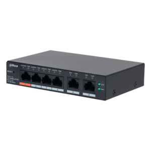 DAHUA DH-CS4006-4ET2ET-60 - Switch PoE de 6 Puertos Administrable con 4 PoE (10/100 Mbps) y 2 uplink (10/100 Mbps). Total de 65 W PoE, administración en la nube con DoLynk Care, carcasa metálica robusta, ideal para redes IP.