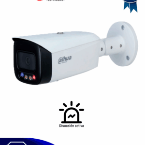 DAHUA IPC-HFW3249T1N-AS-PV-0360B - Cámara IP Bullet Resolución de 2 MP/ Lente 3.6 mm/ ∢ 107°/ LED 40mts/ IA WizSense/Det. de Mov. Inteligente/Prot. Perimetral/FullColor/TiOC/PoE/WDR/H.265+/IP67/Micrófono/Sirena/Estrobos/E&S Alarma/E&S Audio