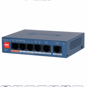 DAHUA DH-CS4006-4ET2GT-60 - Switch PoE de 6 Puertos Administrable/ 4 Puertos PoE Downlink 10 & 100/ 2 Puertos Uplink GE/ 60 Watts Totales/ Administrable en la Nube Dolink Care / PoE Hasta 250 Metros/ Carcasa Metalica/ Switching 4.8 Gbps/