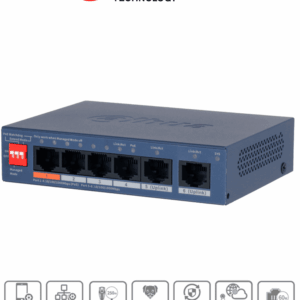 DAHUA DH-CS4006-4GT-60-V2- Switch PoE de 6 Puertos Gigabit/ 4 Puertos PoE 10/100/1000/ 2 Puertos Uplink 10/100/1000/ 60 Watts Totales/ Administrable en la Nube por DoLynk Care/ PoE Hasta 250 Metros/ Carcasa Metalica/ Switching 12 Gbps