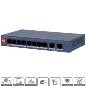 DAHUA DH-CS4010-8ET2GT-60 - Switch PoE de 10 Puertos / 60Watts Totales/ 1 Pto Hasta 60W/ 2 Puertos Uplink GE RJ45/ Switching 4.8Gbps/ Administrable en la Nube por DoLynk Care