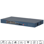 DAHUA DH-CS4218-16ET-240-V2 - Switch PoE Administrable de 18 Puertos / 16 Puertos PoE/ 240 Watts Totales/ Interfaz Web/ Puerto 1 y 2 Soportan 90 Watts/ 2 Puertos SFP/ 2 Puertos Uplink/ Administrable Cloud Dolink Care/ PoE Watchdog/ Switching 8.8 Gbps/
