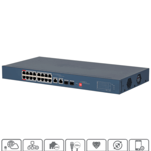 DAHUA DH-CS4218-16ET-240-V2 - Switch  PoE Administrable de 18 Puertos / 16 Puertos PoE/ 240 Watts Totales/ Interfaz Web/ Puerto 1 y 2 Soportan 90 Watts/ 2 Puertos SFP/ 2 Puertos Uplink/ Administrable Cloud Dolink Care/ PoE Watchdog/ Switching 8.8 Gbps/