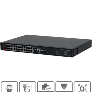DAHUA DH-S4101-24ET2GF-360-C - Switch Administable en la Nube de 26 puertos/ 24 puertos PoE Hasta 360 Watts/ Hasta 250 mts de Conexión/ PoE watchdog / 10/100 Mbps/ Poe 2.0/ 8.8 Gbps/ 2 Ptos Hasta 90W de Suministro PoE/ Administrable Cloud por Dolink Care