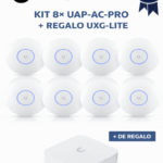 UBIQUITI KIT 8× UAP-AC-PRO + REGALO UXG-LITE – Paquete de 8 puntos de acceso UAP-AC-PRO de doble banda con MU-MIMO y PoE para cobertura Wi-Fi de alta densidad. Incluye de regalo el UXG-Lite para seguridad, routing y gestión centralizada.