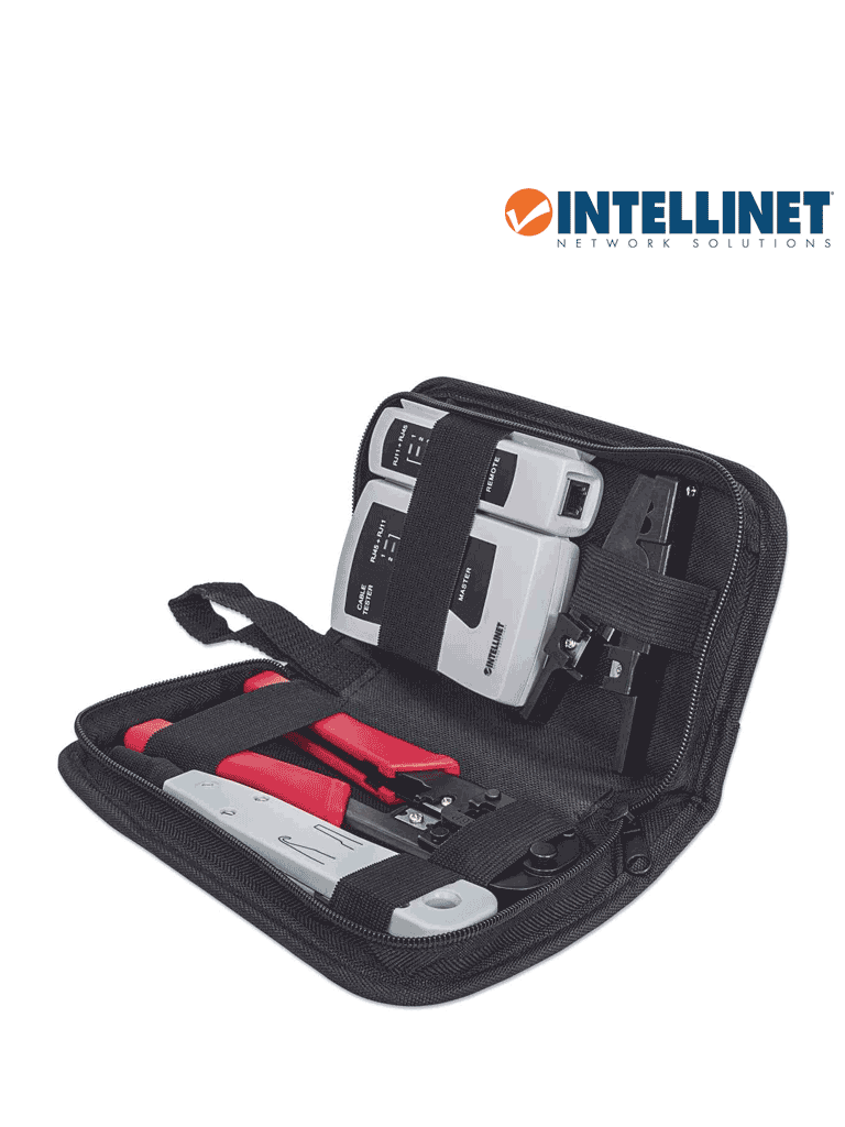 INTELLINET 780070 - Kit de herramientas para red de 4 piezas: probador de cable UTP, ponchadora, pinza crimpeadora y pelador de cable - Image 2
