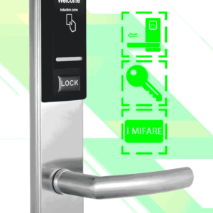 ZKTECO LH3000R - Cerradura Derecha para Hotel con Tecnología Mifare 13.56 MHz, Compatible con Puertas de 40 a 55 mm de Grosor, 2 Pestillos de Seguridad, Fabricada en Acero Inoxidable, Capacidad de Registro de 224 Eventos